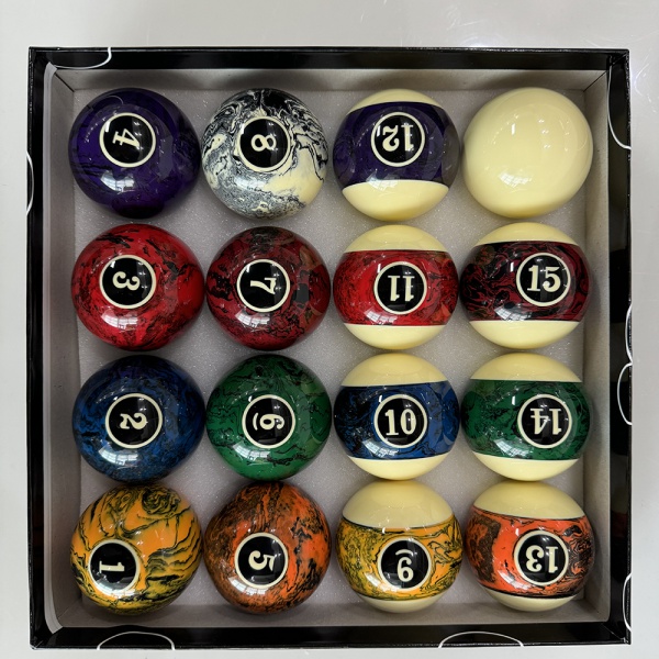 Black Marbleized 57.2mm billiard pool ball set