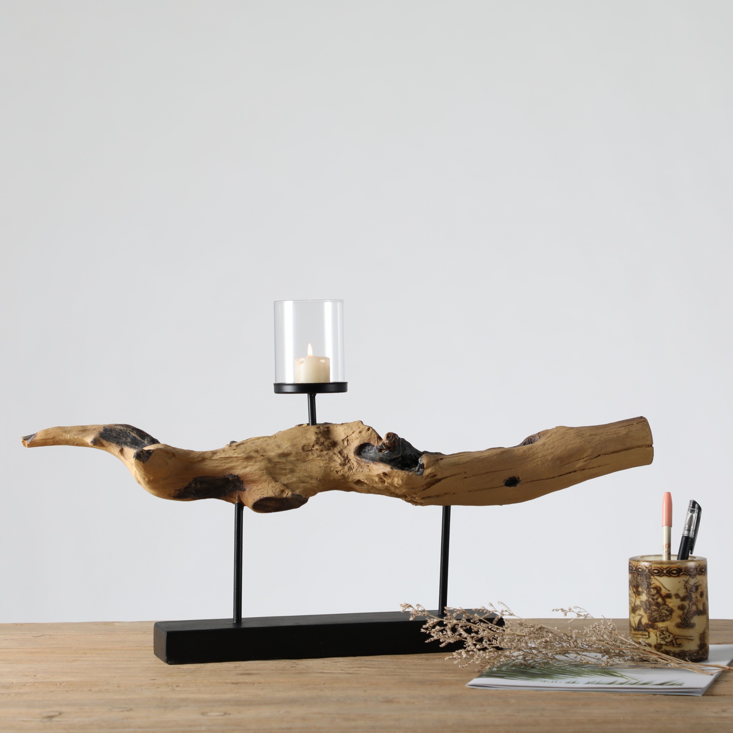 Luxury Rustic Antique Distressed Decorative Wooden Pillar Candle Holder Art Design Candle Holder For home Decor