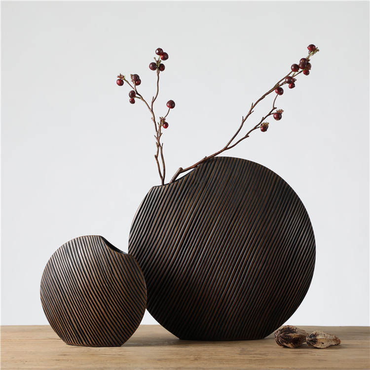 Manufacturer Modern Decoration flat Round Resin Flower Vase For Table