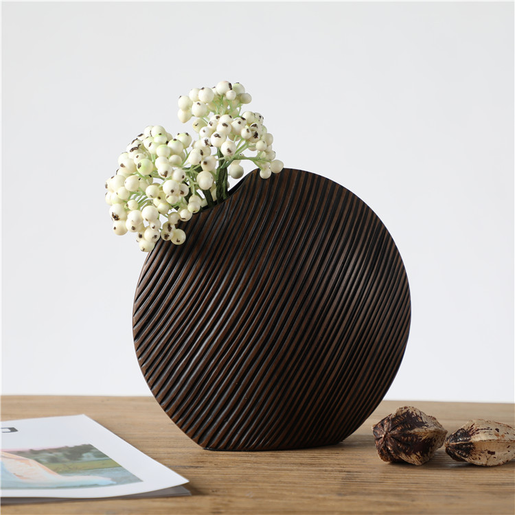 Manufacturer Modern Decoration flat Round Resin Flower Vase For Table