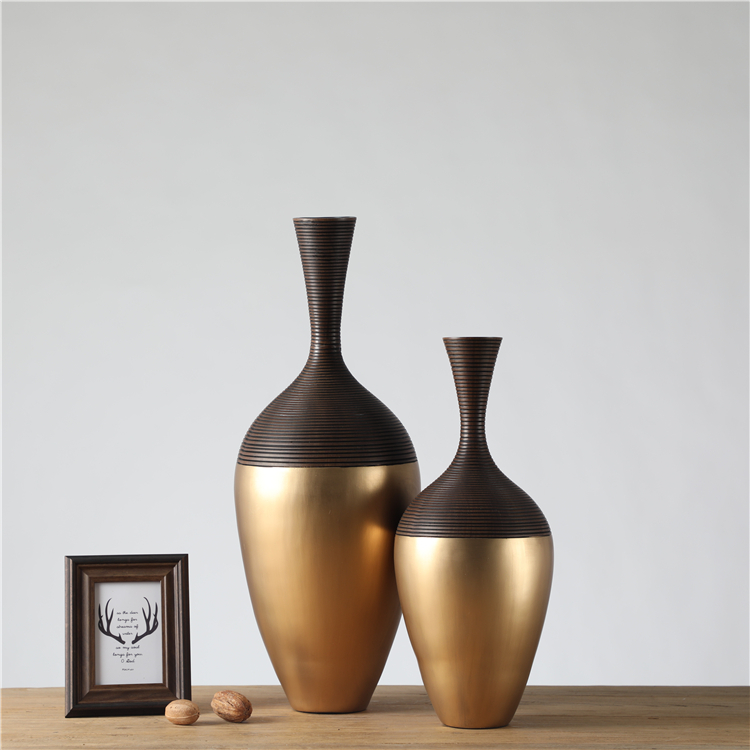 Europe Home Decorations Polyresin Desktop Decor Gold Vase Handmade Design Floor Tall Vase Decor