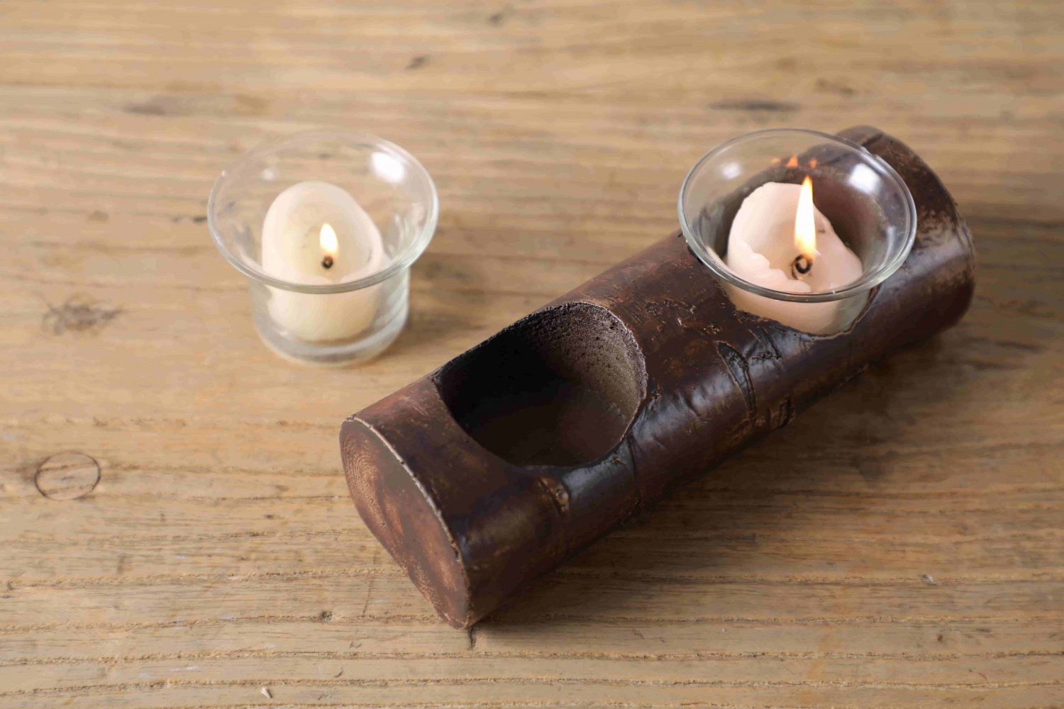 Natural design rustic resin wooden tealight holder antique home decor ornaments wooden textured tealight candle holder for Gifts