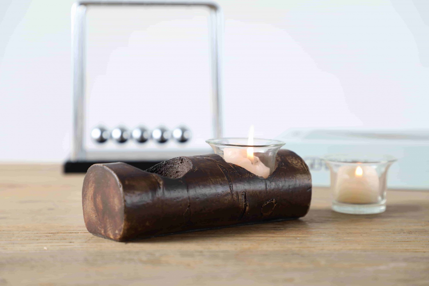 Natural design rustic resin wooden tealight holder antique home decor ornaments wooden textured tealight candle holder for Gifts