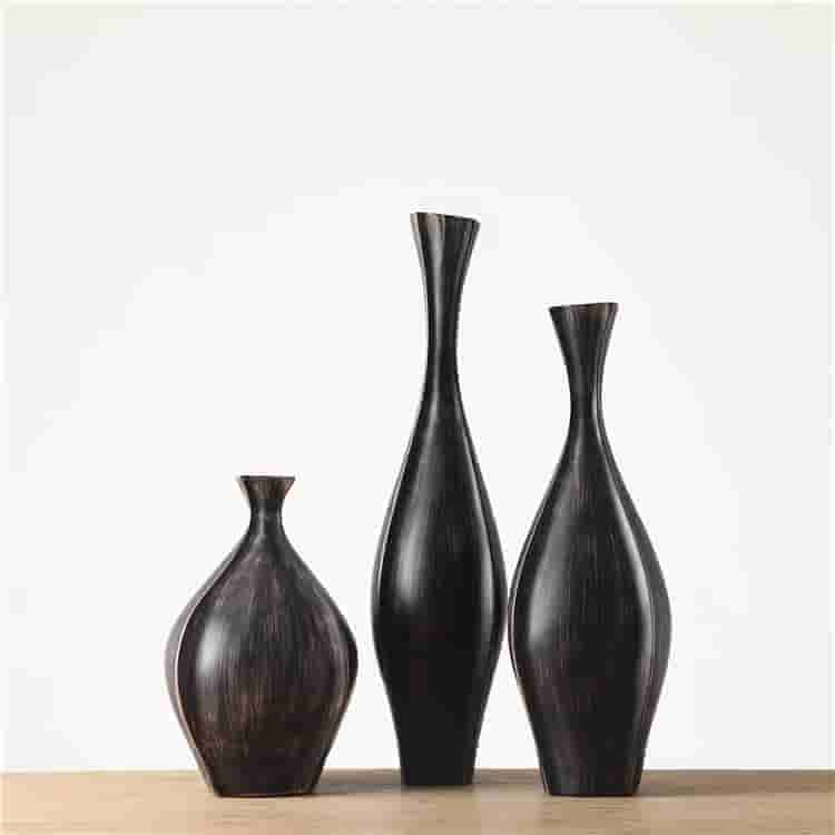 Hot selling nordic style polyresin crafts home decoration cheap flower vases black resin vase set