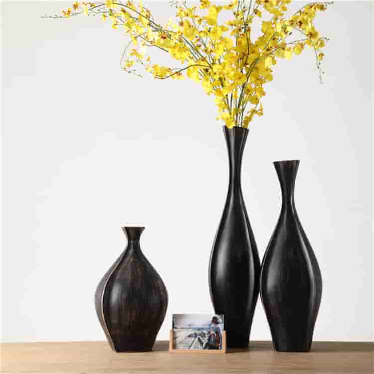 Hot selling nordic style polyresin crafts home decoration cheap flower vases black resin vase set