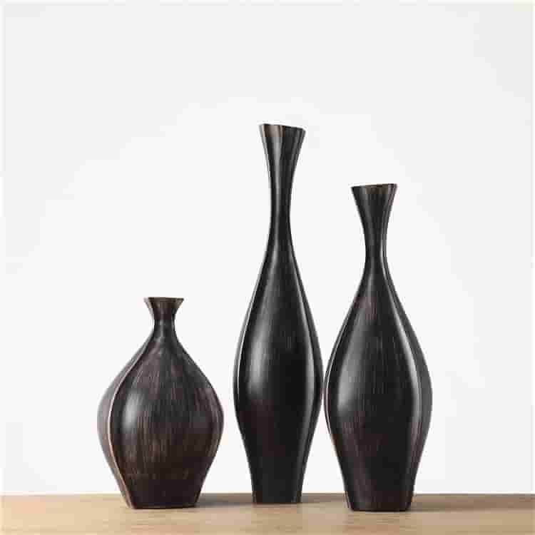 Hot selling nordic style polyresin crafts home decoration cheap flower vases black resin vase set