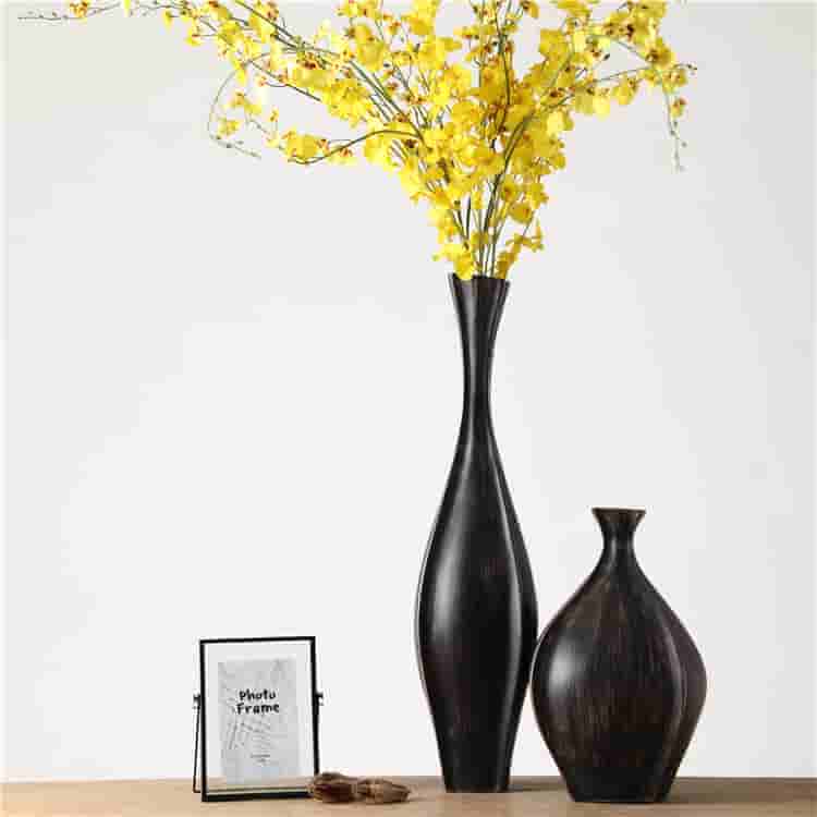 Hot selling nordic style polyresin crafts home decoration cheap flower vases black resin vase set
