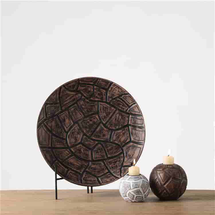 Handmade craft antique design embossed candlestick tray nordic decorative resin tray set decoration candlestick with tray