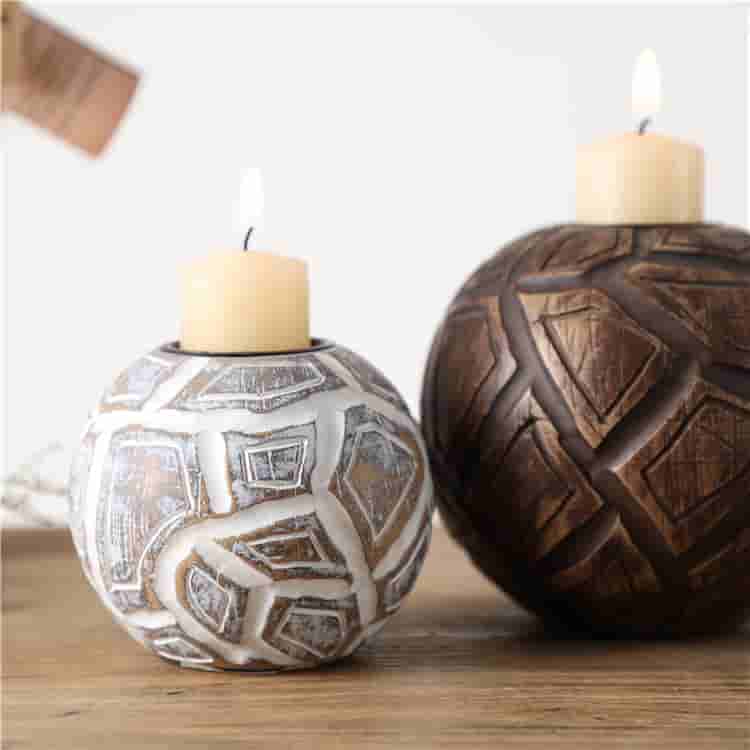 Handmade craft antique design embossed candlestick tray nordic decorative resin tray set decoration candlestick with tray