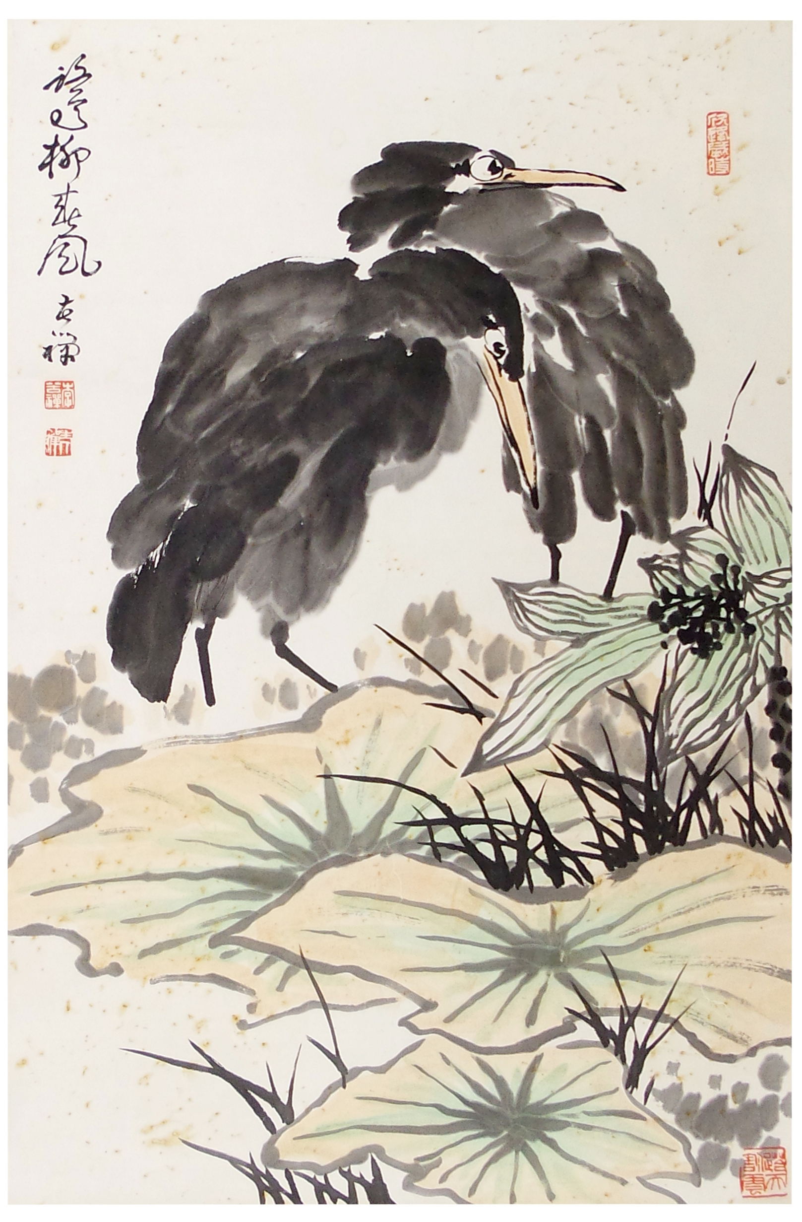 中国古美術・純手描き・四条屏・鹰画芯・国画・李苦禅印款・肉筆・宣紙・文房置物 中国古美術・純手描き・四条屏・鹰画芯・国画・李苦禅印款・肉筆