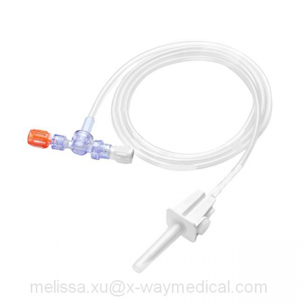 Low pressure contrast media agent Transfer set with clave spike and dual non-return check valve T connector
