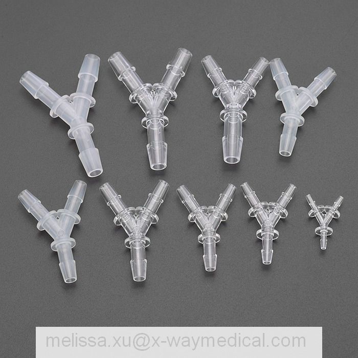 Medical 1.6mm to 6.4mm Three-way Y-connector joint for drainage connecting tube, three way Y-Type Stepped hose pipe connector with barb adapter