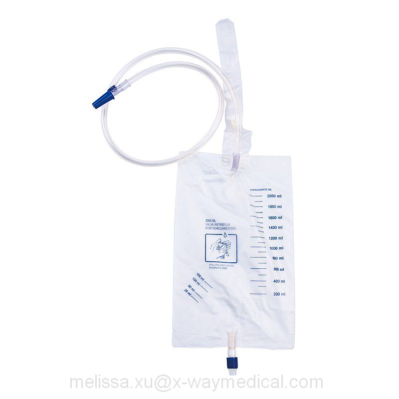Medical PVC 1000ml 1500ml 2000ml Economic Urine Bags with Push-pull valve, cheap Economical Ureteral drainage collection bag