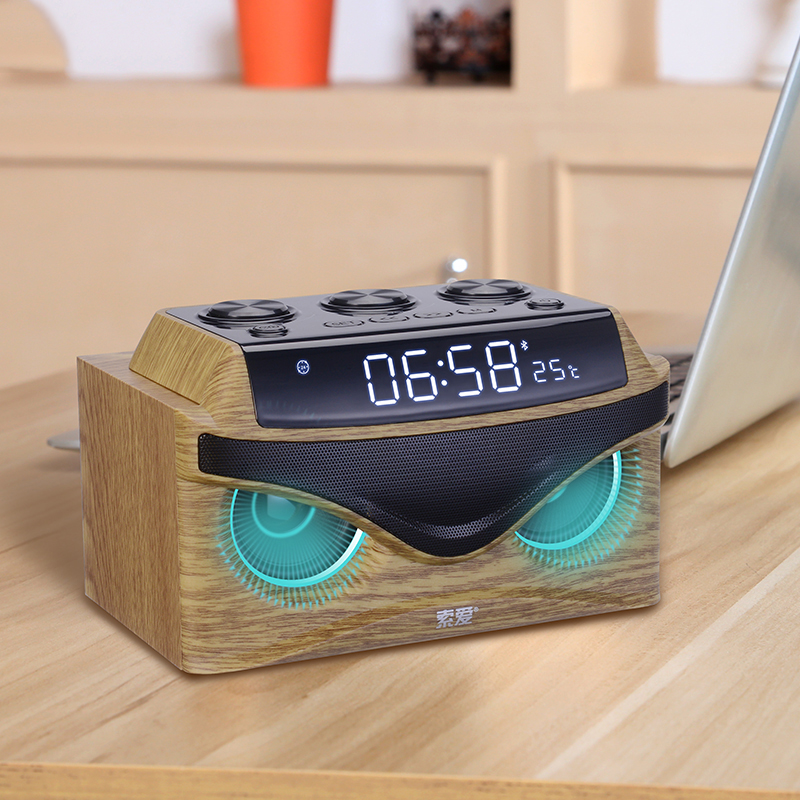 SOAIY S68 Eagle Eye Wooden Wireless Bluetooth Speaker With Display