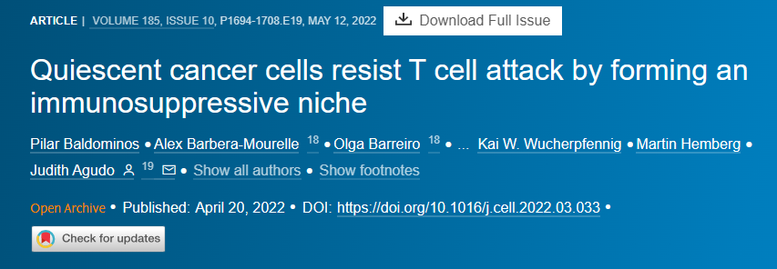 Cell丨静止的癌细胞通过形成免疫抑制环境来抵抗T细胞的攻击