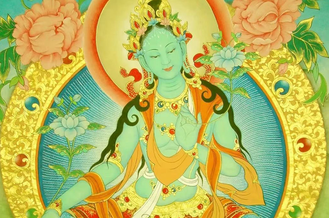 中国古美術・チベット・真皮唐卡・旦尖カンパ人の財神・純手描き