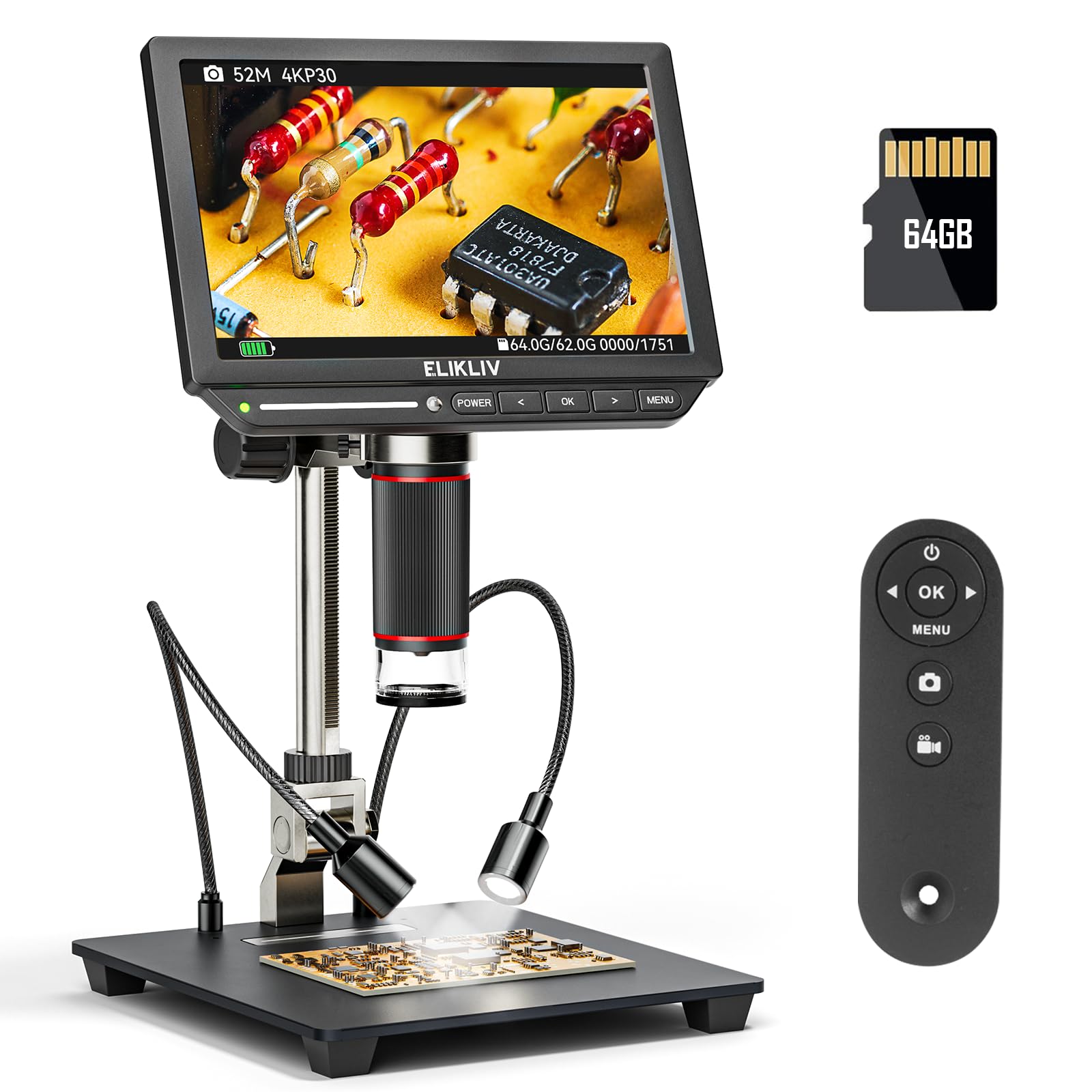 4K Digital Microscope, Elikliv EM4K 8" Coin Microscope 2000x, 52MP HDMI ...