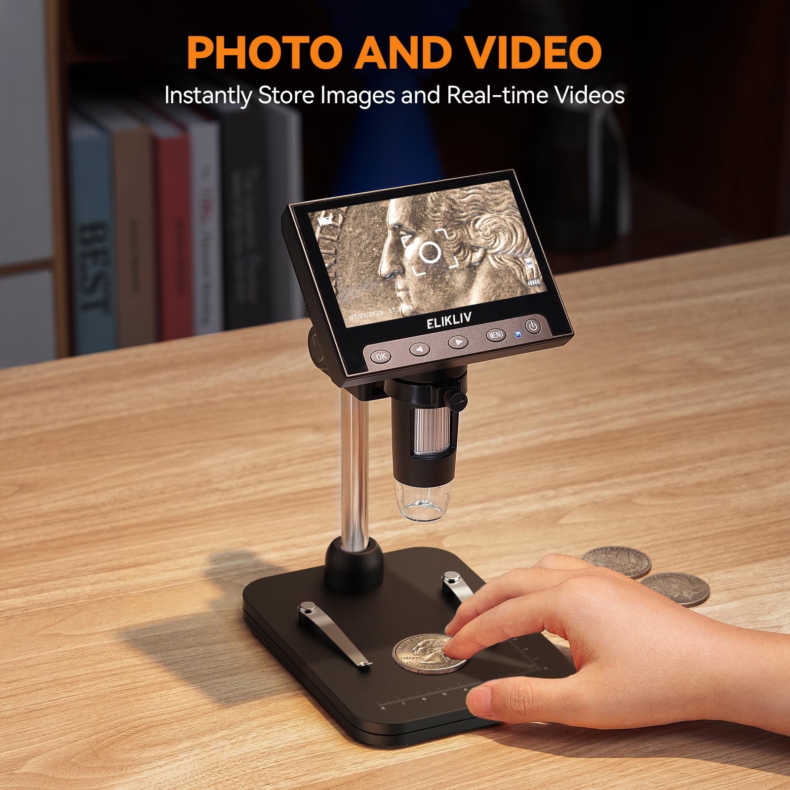 Elikliv Coin Microscope, 4.3'' LCD Digital Microscope 1000x, Coin ...