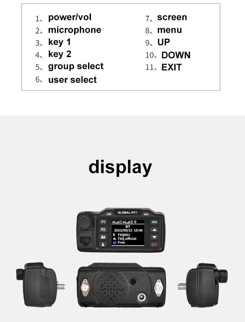 V1 Global-ptt 4G poc vehicle radio station LTE car GPS function walkie talkie mini two way radio