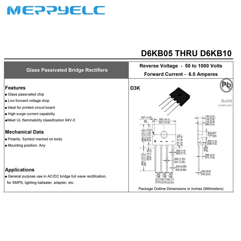D6KB08 6.0 Amperes Glass Passivated Bridge Rectifiers D6KB06  D6KB10