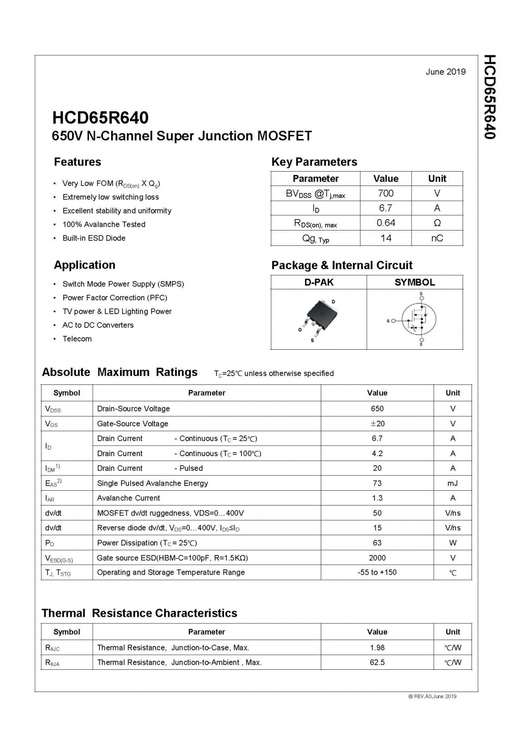 Hcd65r640 650V N-Channel Super Junction Mosfet
