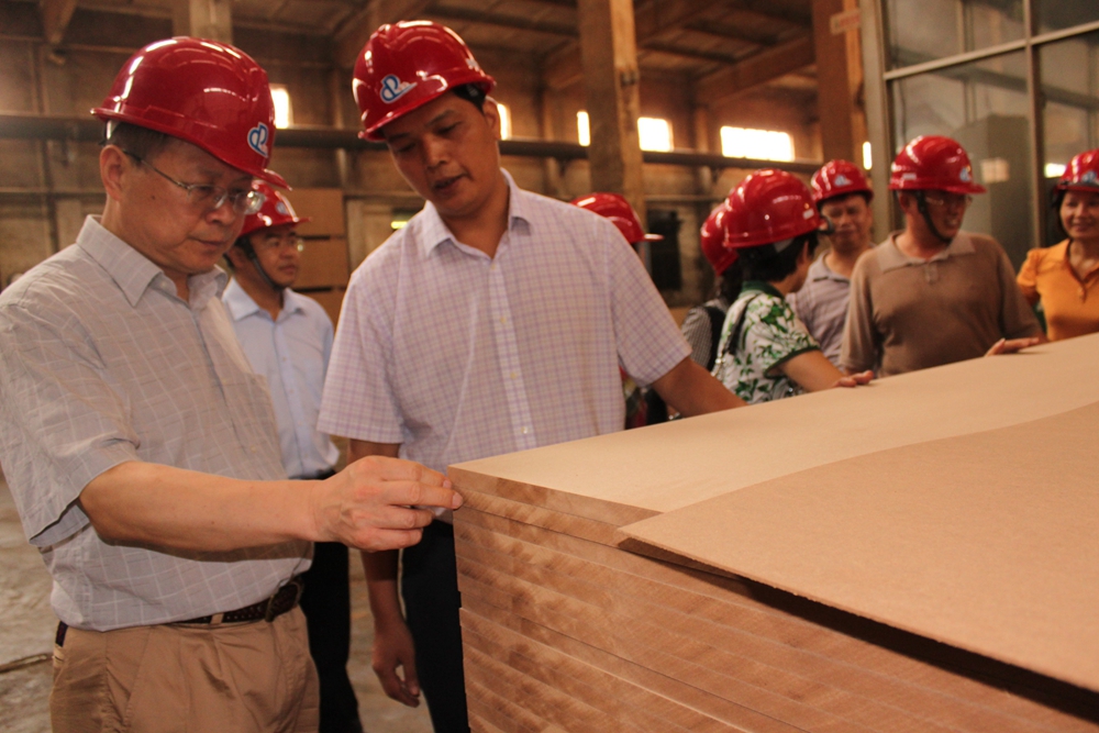2012年6月，时任国家林业局计财司副司长孙建（左一）到南宁事业部视察