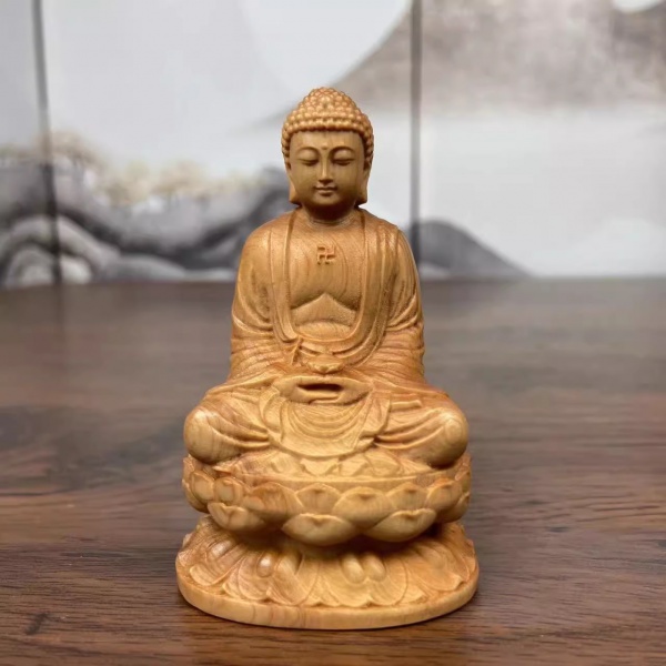 阿弥陀佛 坐像 木雕 崖柏木
