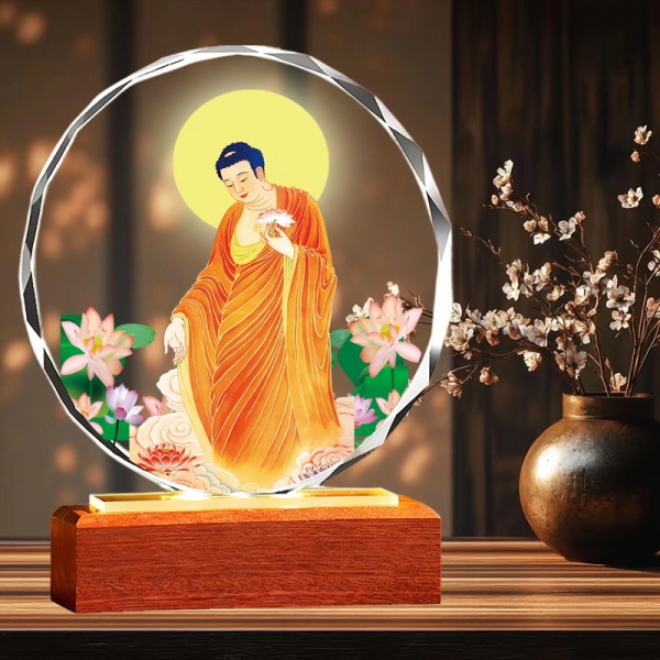 阿弥陀佛 七彩发光 水晶摆台