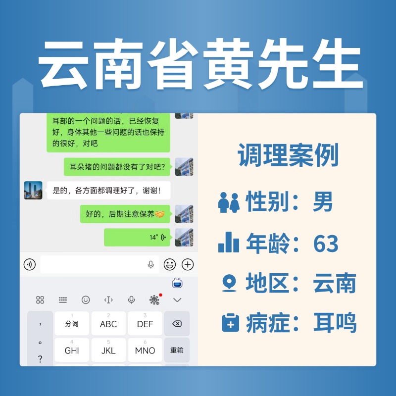 云南省3060543黄先生耳鸣听力下降