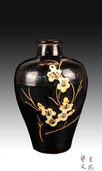 吉州窯色絵梅瓶 陶磁器 現代工芸品 美術品 装飾品 置物 磁州窯の花器/中国美術/梅瓶/陶器/骨董 | 骨董・アンティークの
